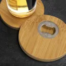 Bamboo Bottle Opener Coaster Set of 2 Round+in use
