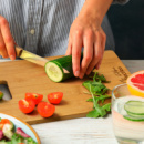 Bamboo Rectangle Chopping Board+in use