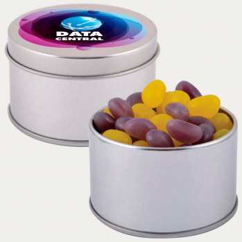 Corporate Colour Mini Jelly Beans in Silver Round Tin